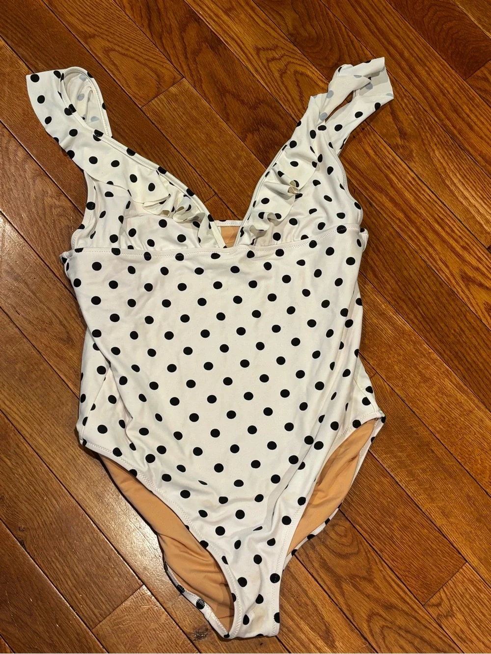 J. Crew womens XL black and white polkadot one piece swimsuit ruffle straps
